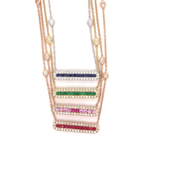 DIAMOND AND COLOR STONE BAR NECKLACE